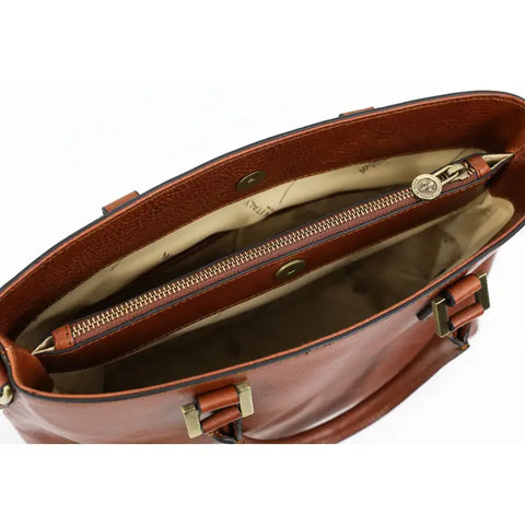 Leather Handbag Shoulder Bag - Camilla Cognac Brown Matte
