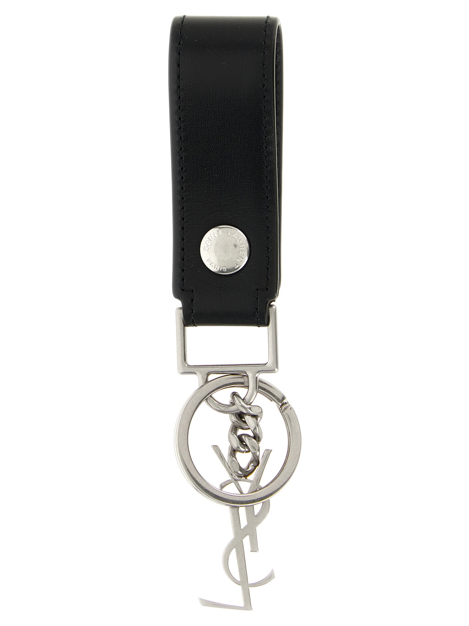 Leather Key Ring with Snap Fastener and Metal Charm