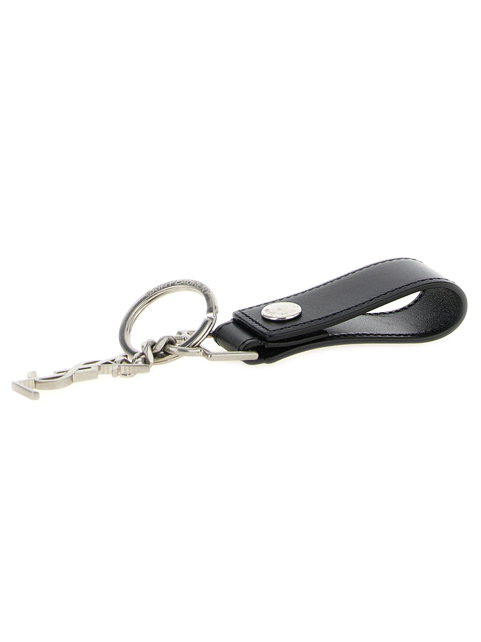 Leather Key Ring with Snap Fastener and Metal Charm