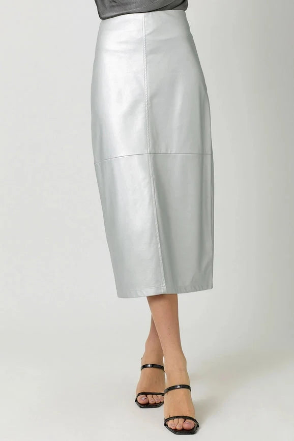 Leather Midi Skirt - Silver