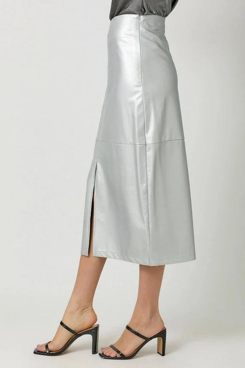 Leather Midi Skirt - Silver
