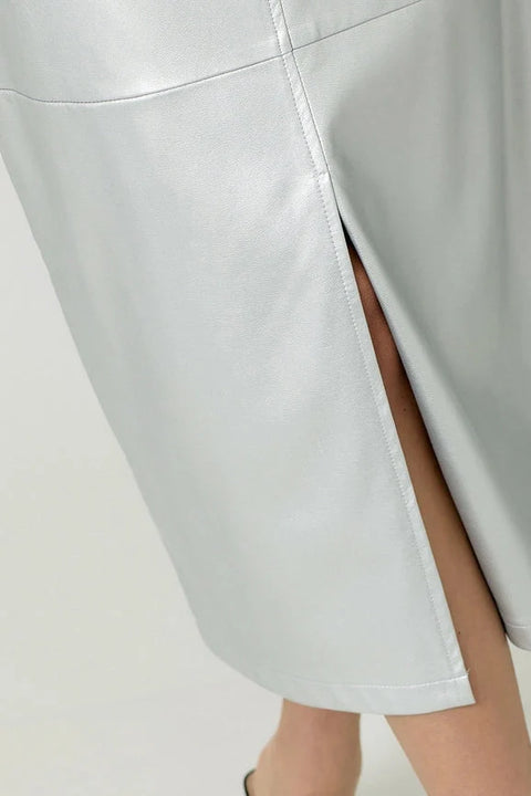 Leather Midi Skirt - Silver