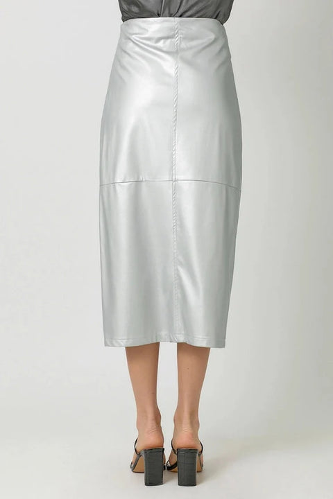 Leather Midi Skirt - Silver