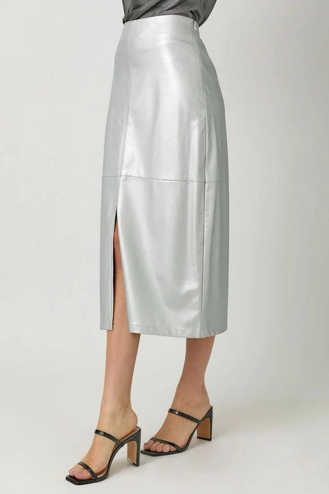 Leather Midi Skirt - Silver