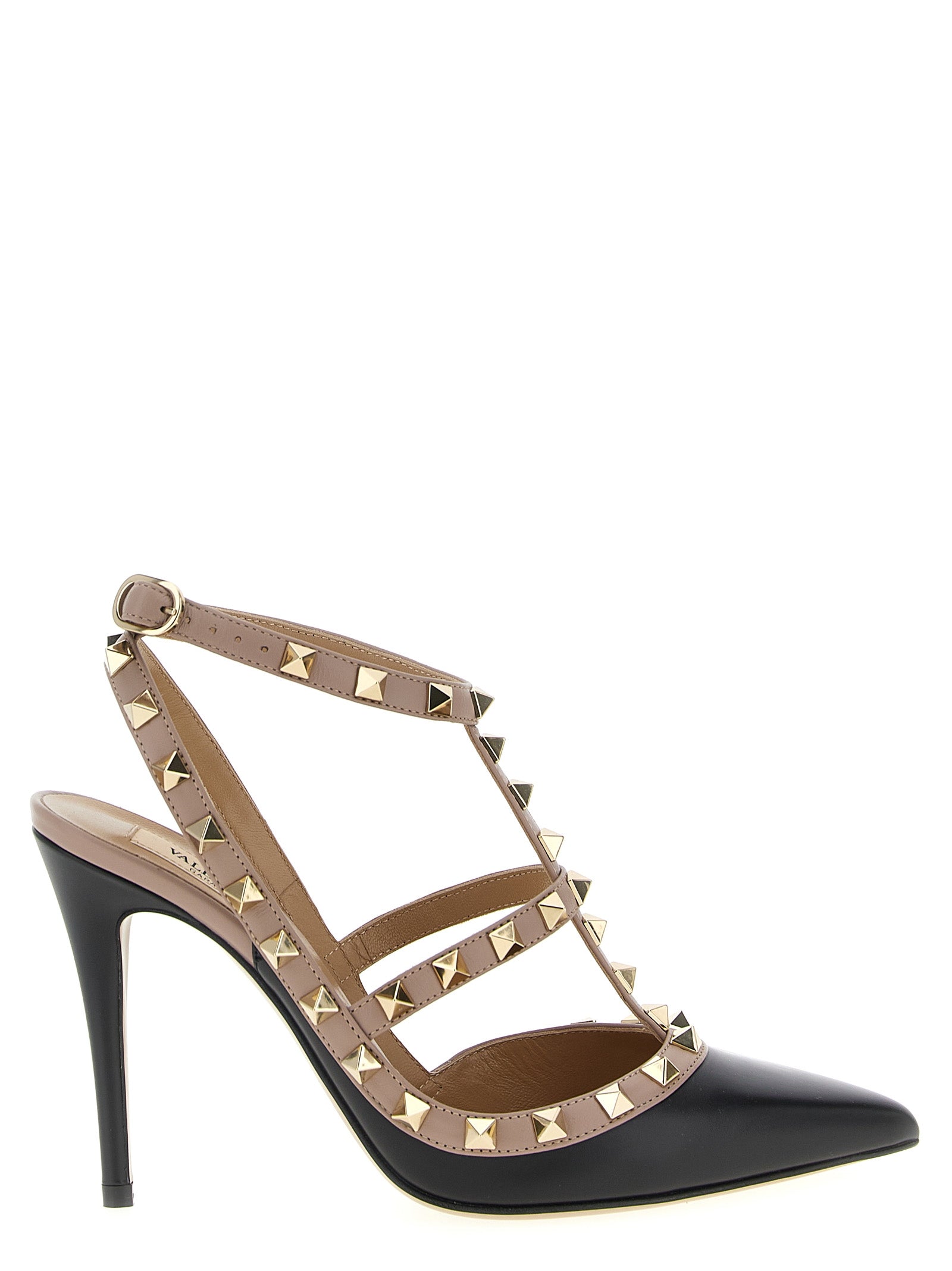 Leather Rockstud Stiletto Pumps with Ankle Strap
