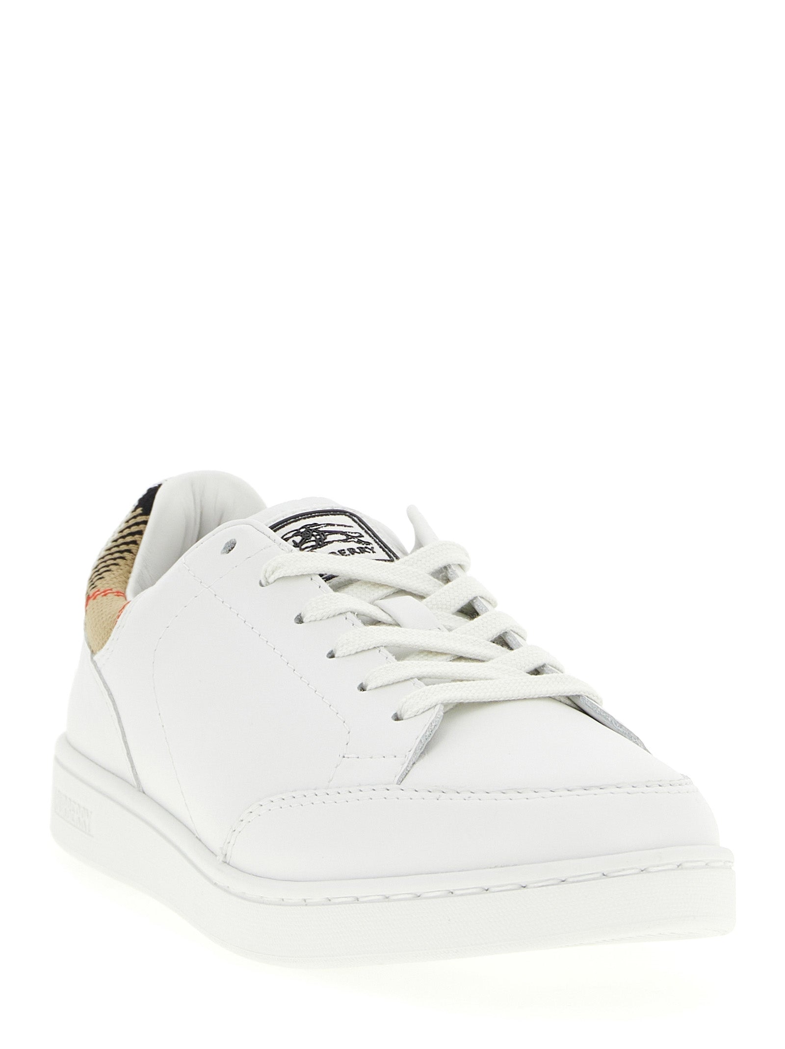 Leather Sneakers with Check Heel for Comfort