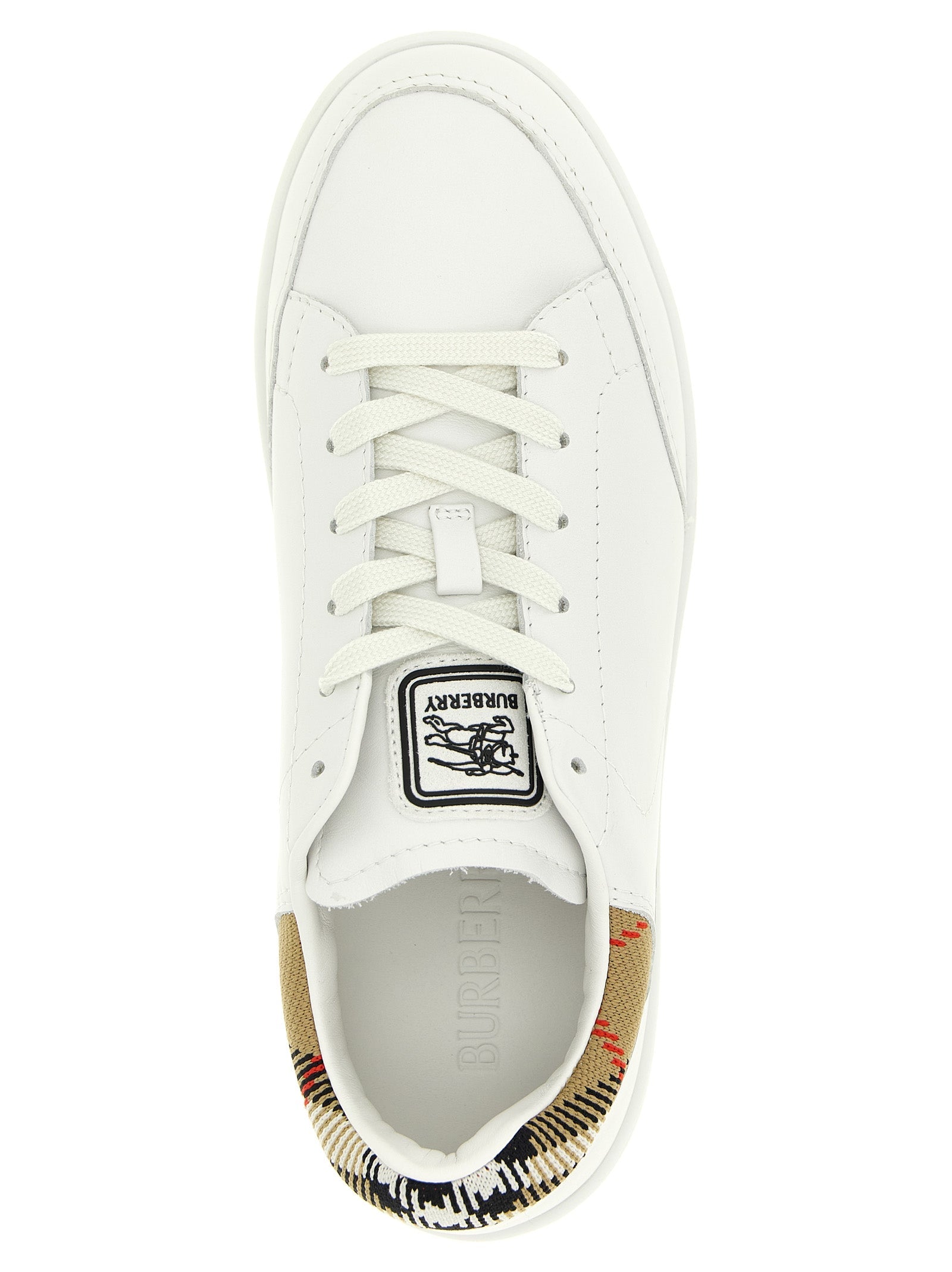 Leather Sneakers with Check Heel for Comfort