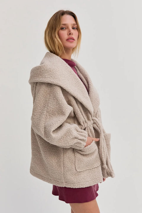 Lenny Drawstring Waist Hooded Bouclé Jacket