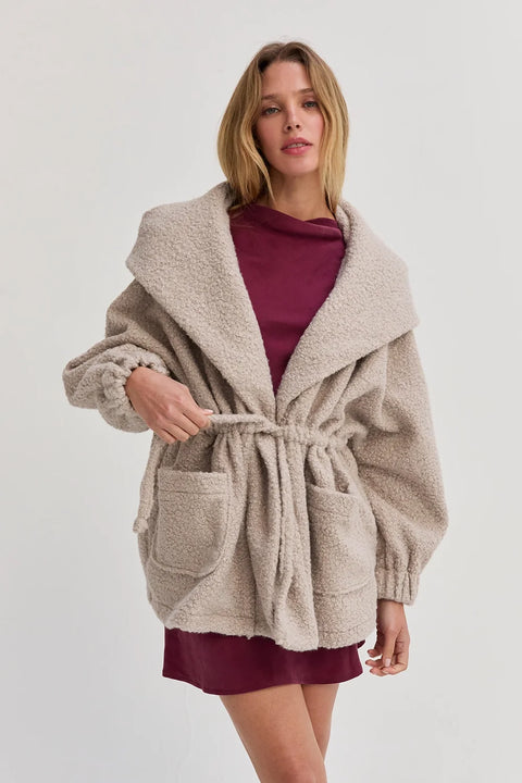 Lenny Drawstring Waist Hooded Bouclé Jacket