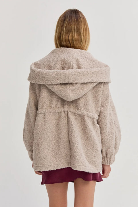 Lenny Drawstring Waist Hooded Bouclé Jacket