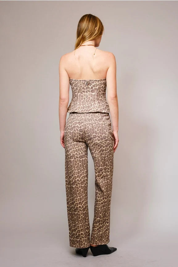 Leopard Print Rhinestone Cutout Jeans