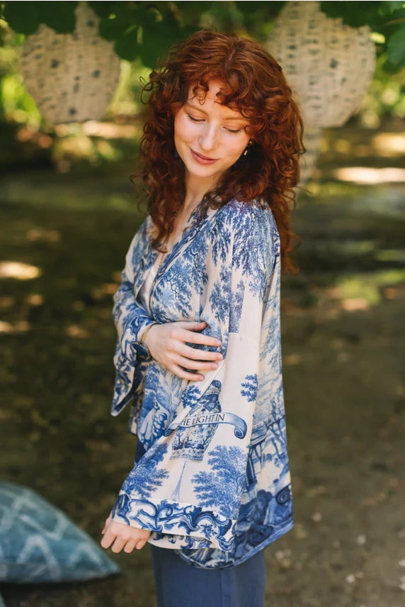 Let the Light in Pixie Duster Cropped Kimono w/ Delft Print