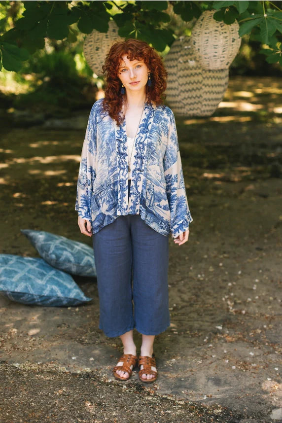 Let the Light in Pixie Duster Cropped Kimono w/ Delft Print
