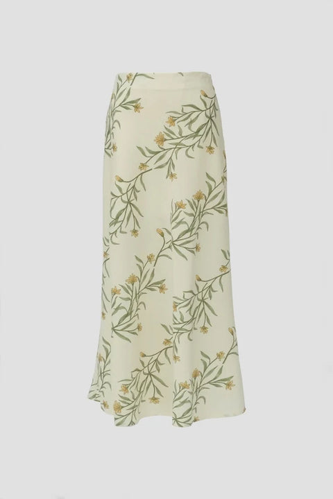 Linen Floral Print Maxi Skirt