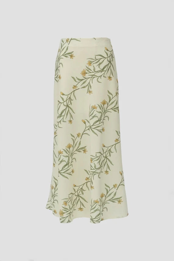 Linen Floral Print Maxi Skirt