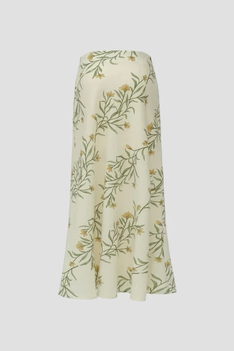 Linen Floral Print Maxi Skirt