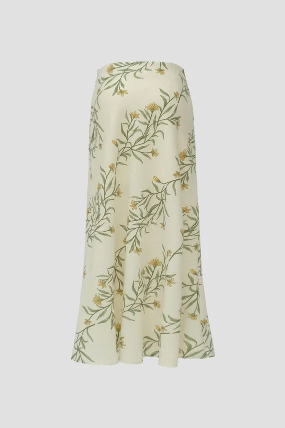 Linen Floral Print Maxi Skirt