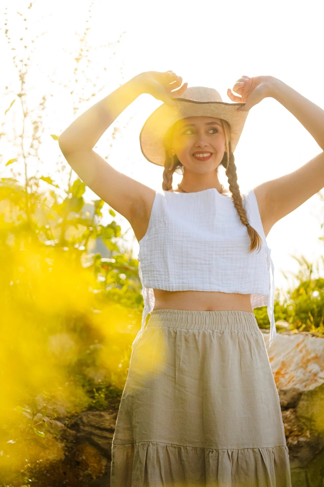 Linen Blend Tiered Maxi Skirt