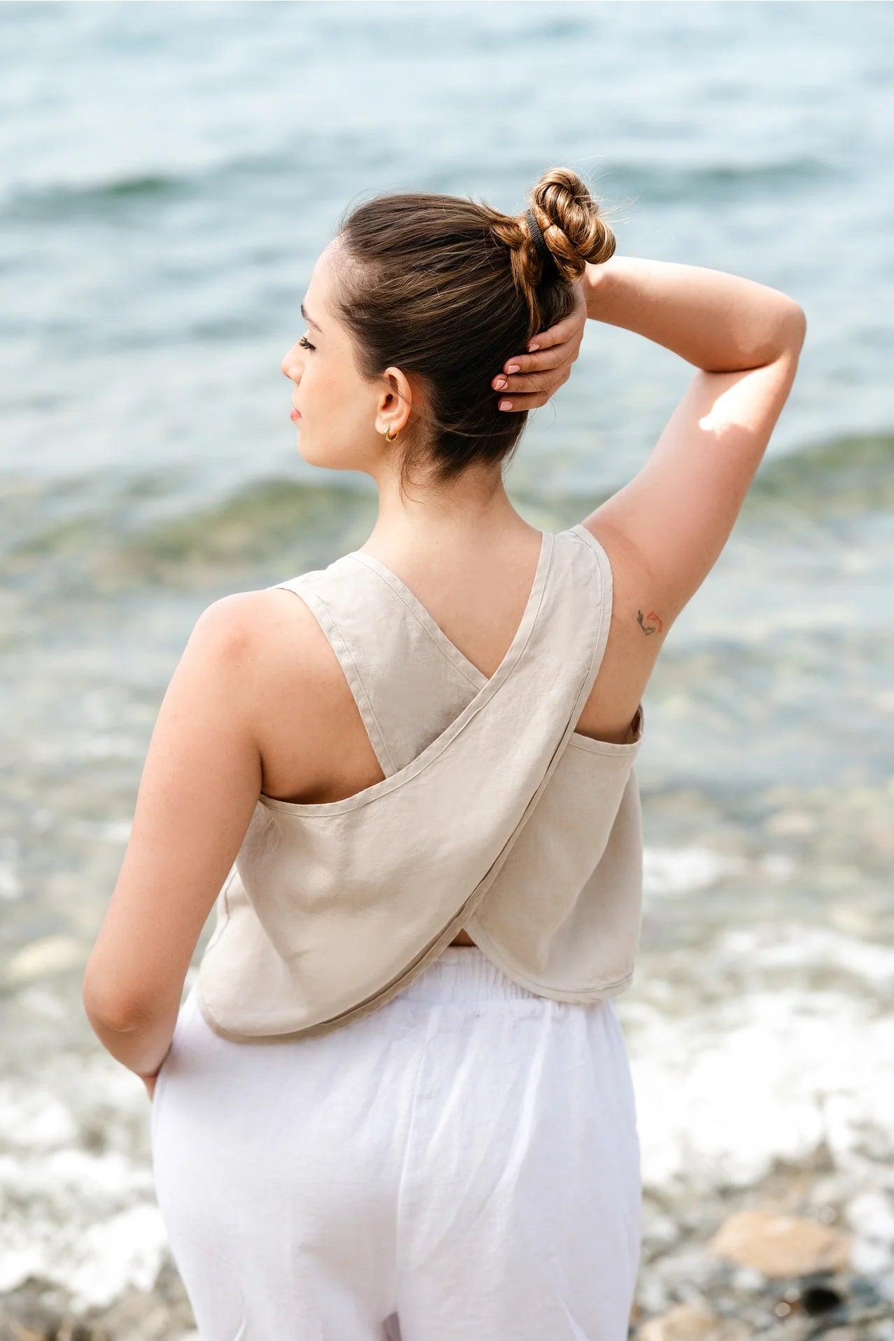 Linen Cross Back Tank Top