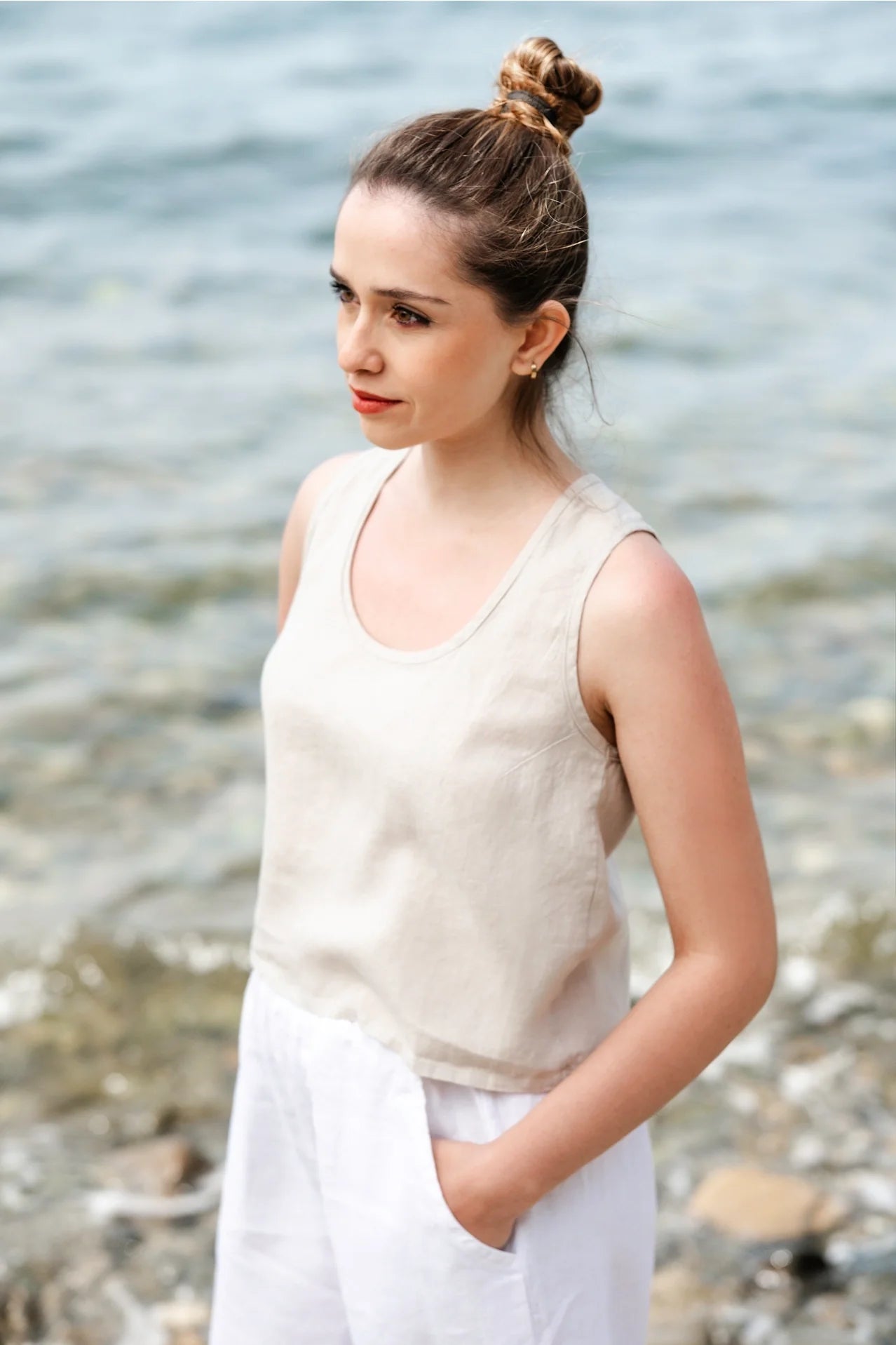Linen Cross Back Tank Top