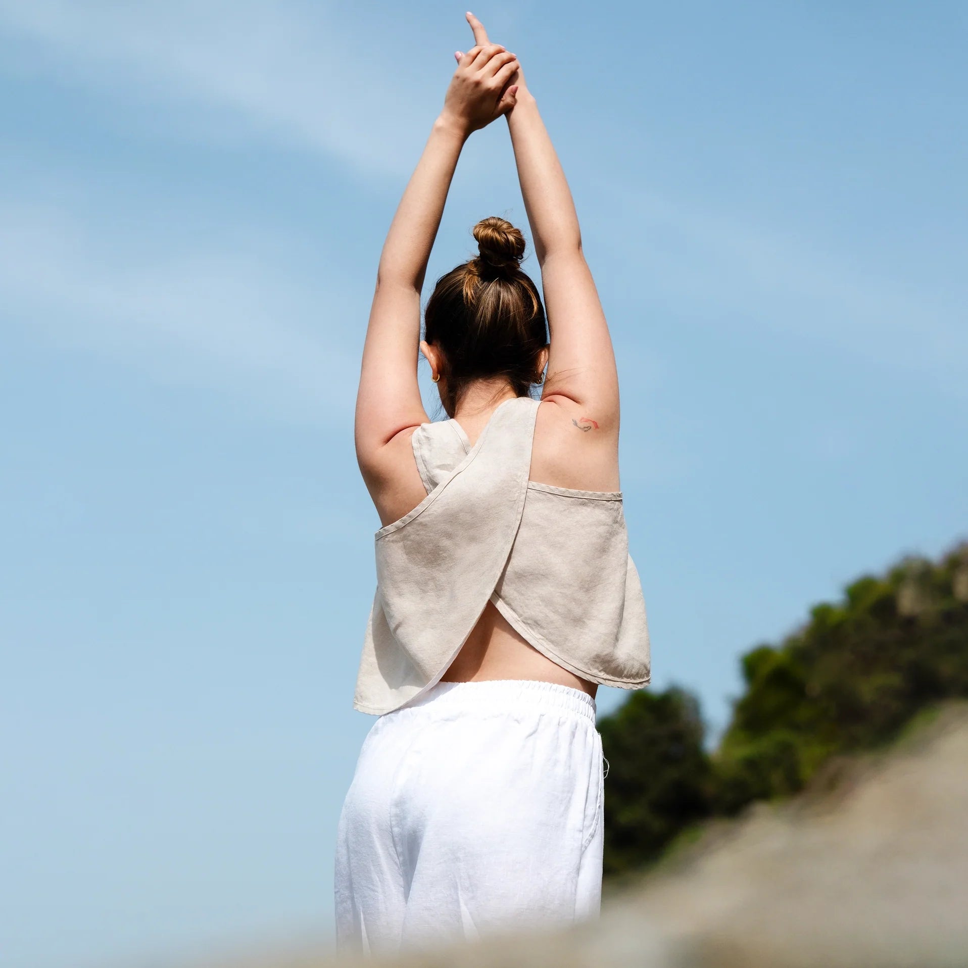 Linen Cross Back Tank Top