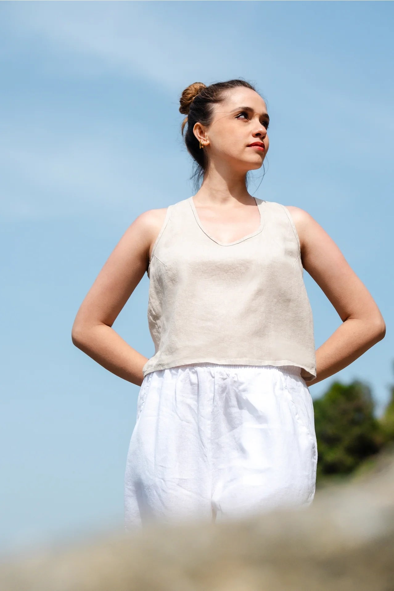 Linen Cross Back Tank Top