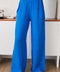 Linen Flat Front Elastic Waist Wide Leg Pant - Cerulean Blue