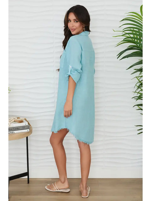 Zuccero Linen Midi Button-Down Dress in Blue