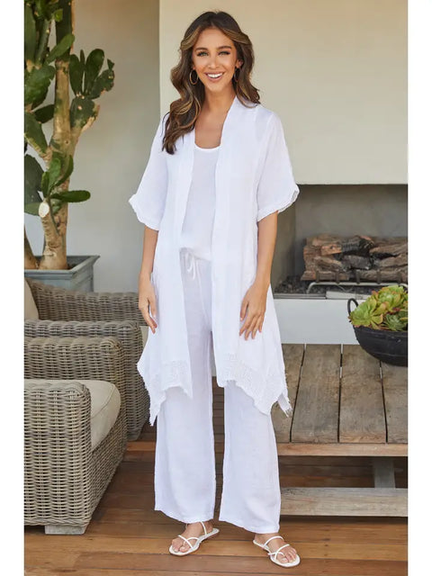 Linen Mesh Open Cardigan - White
