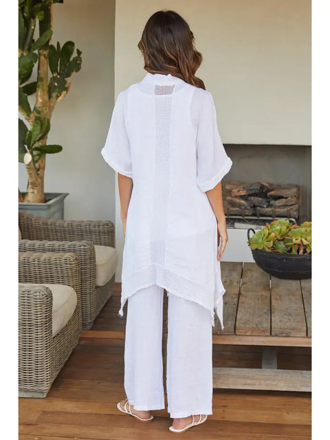 Linen Mesh Open Cardigan - White