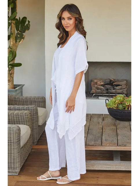 Linen Mesh Open Cardigan - White