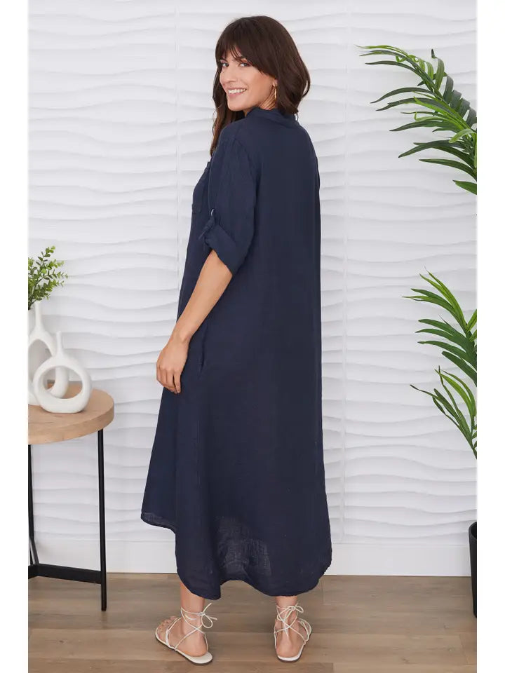 Linen Pocket Dress Navy