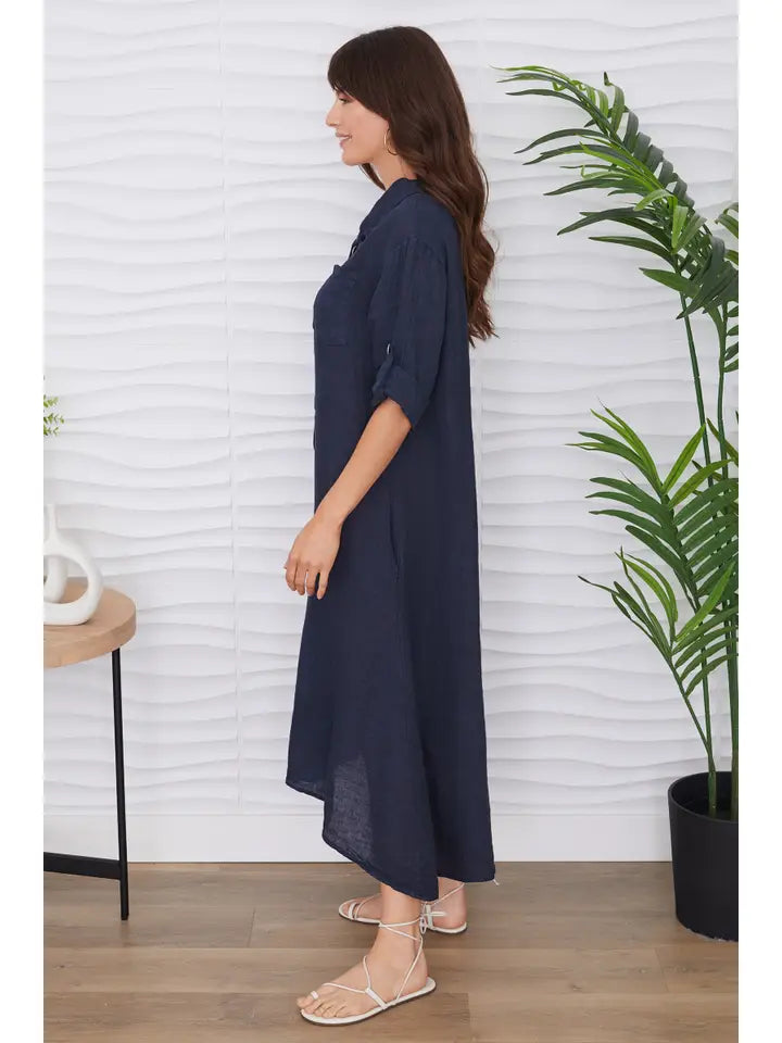 Linen Pocket Dress Navy
