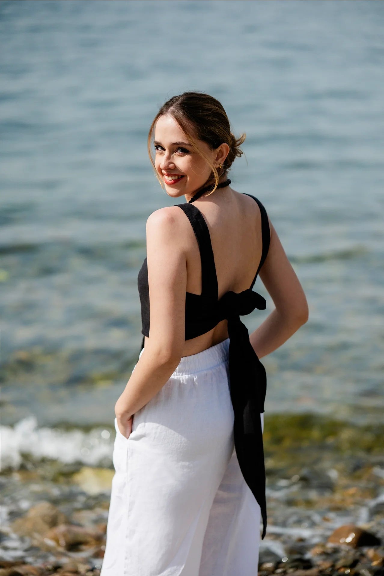 Linen Tie Back Top