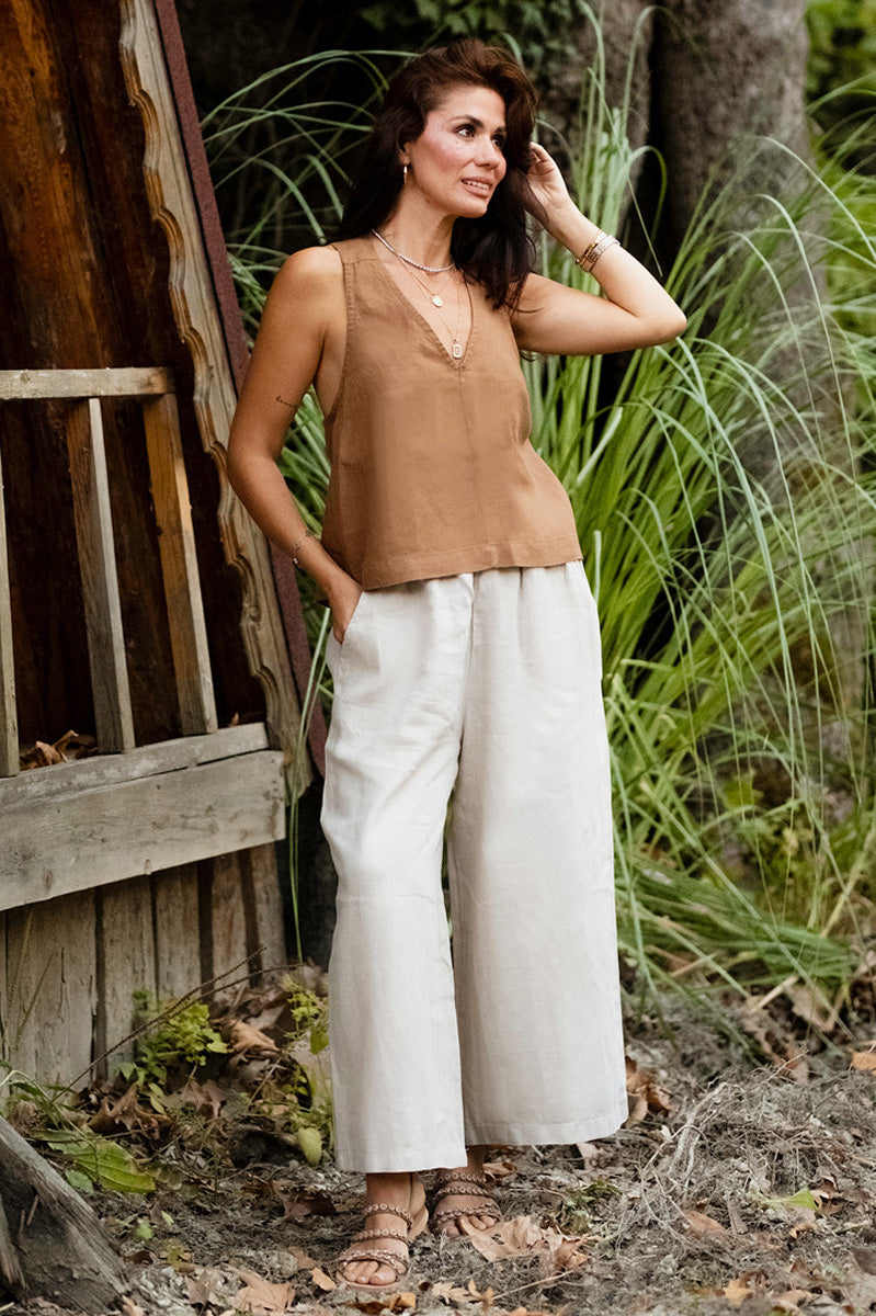 Linen Wide Strap Cross Back Tank Top