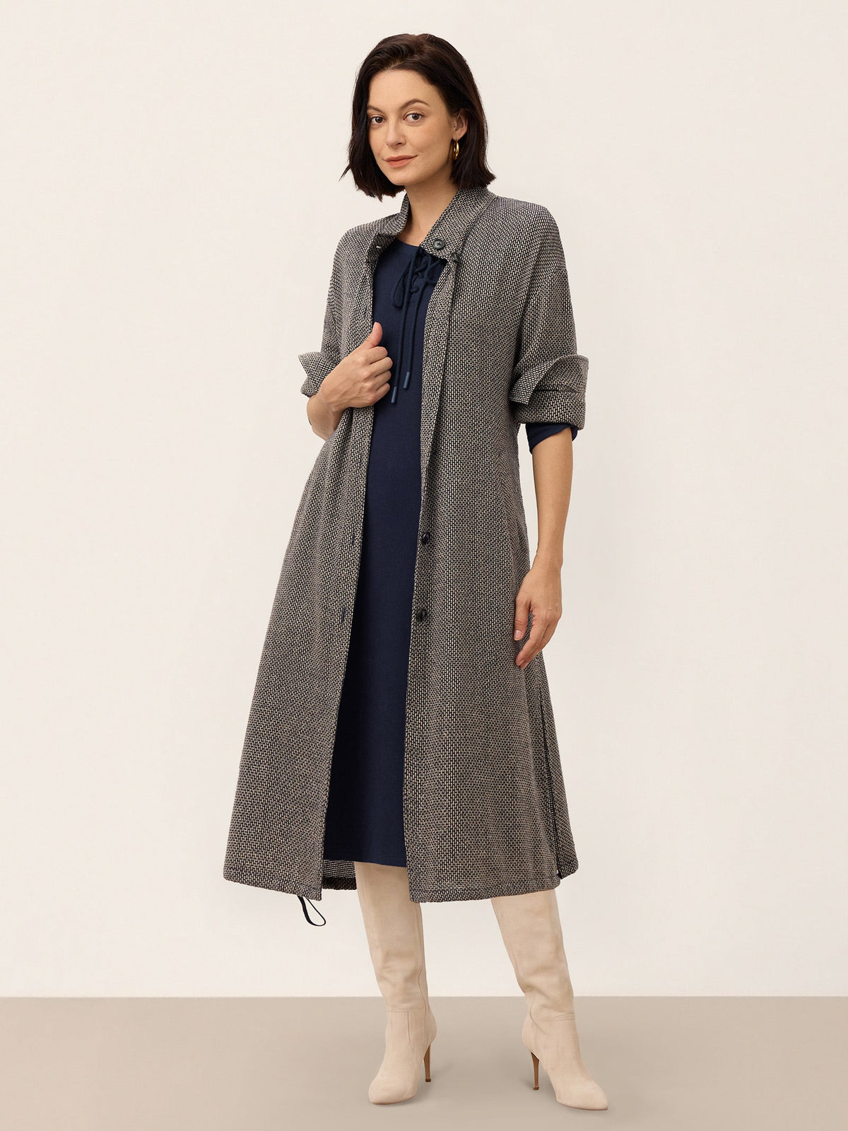 Linen Yarn Dyed Check Belted Long Coat BELLADONNA
