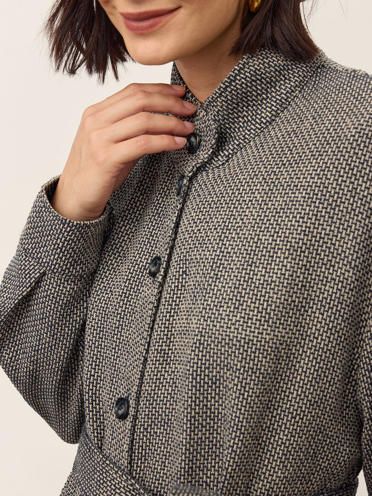 Linen Yarn Dyed Check Belted Long Coat BELLADONNA