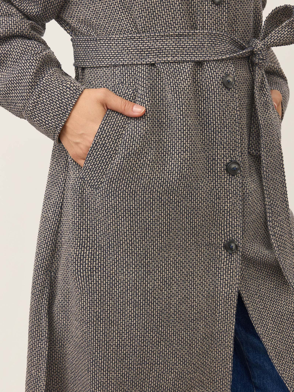 Linen Yarn Dyed Check Belted Long Coat BELLADONNA