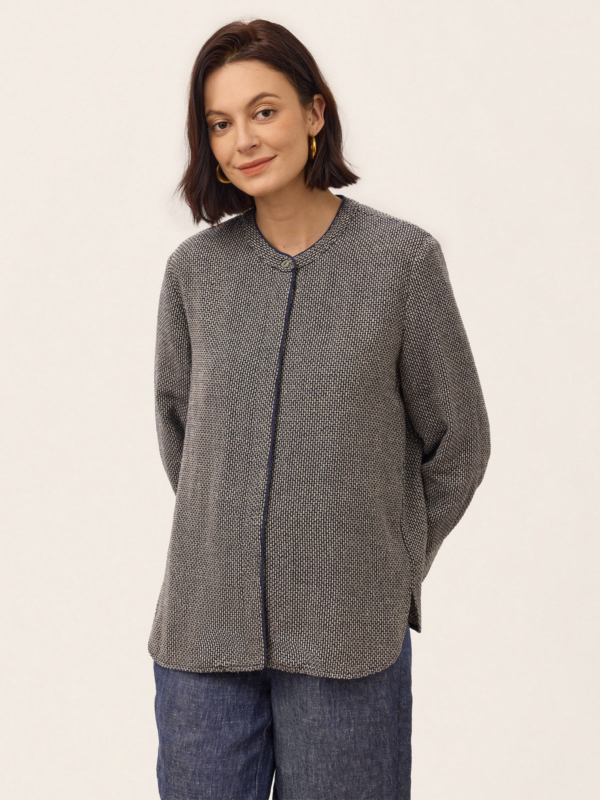 Linen Yarn Dyed Check Piped Long Sleeve Shirt AMARANTA