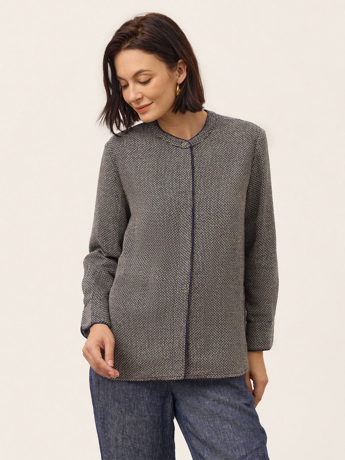 Linen Yarn Dyed Check Piped Long Sleeve Shirt AMARANTA