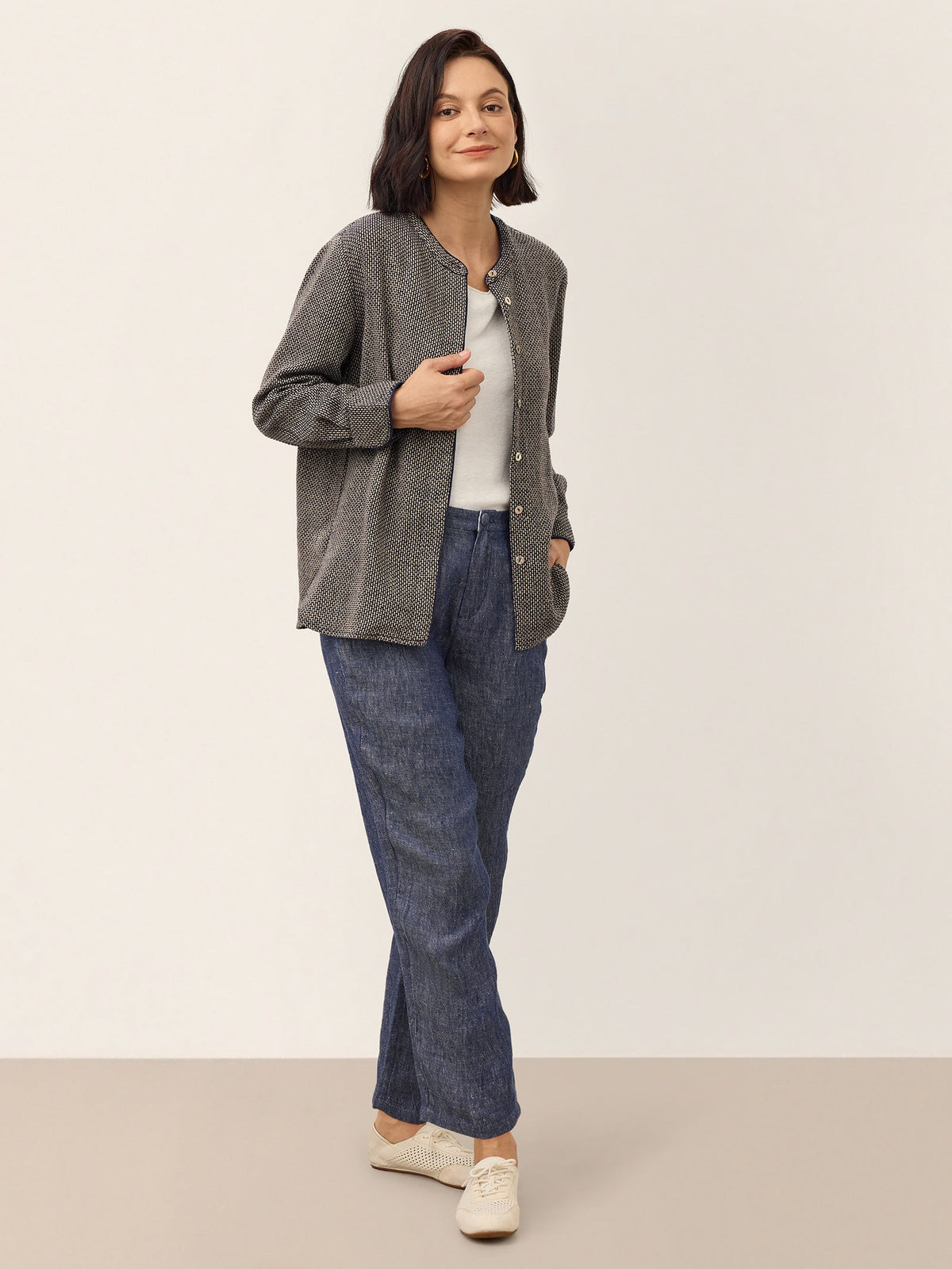 Linen Yarn Dyed Check Piped Long Sleeve Shirt AMARANTA