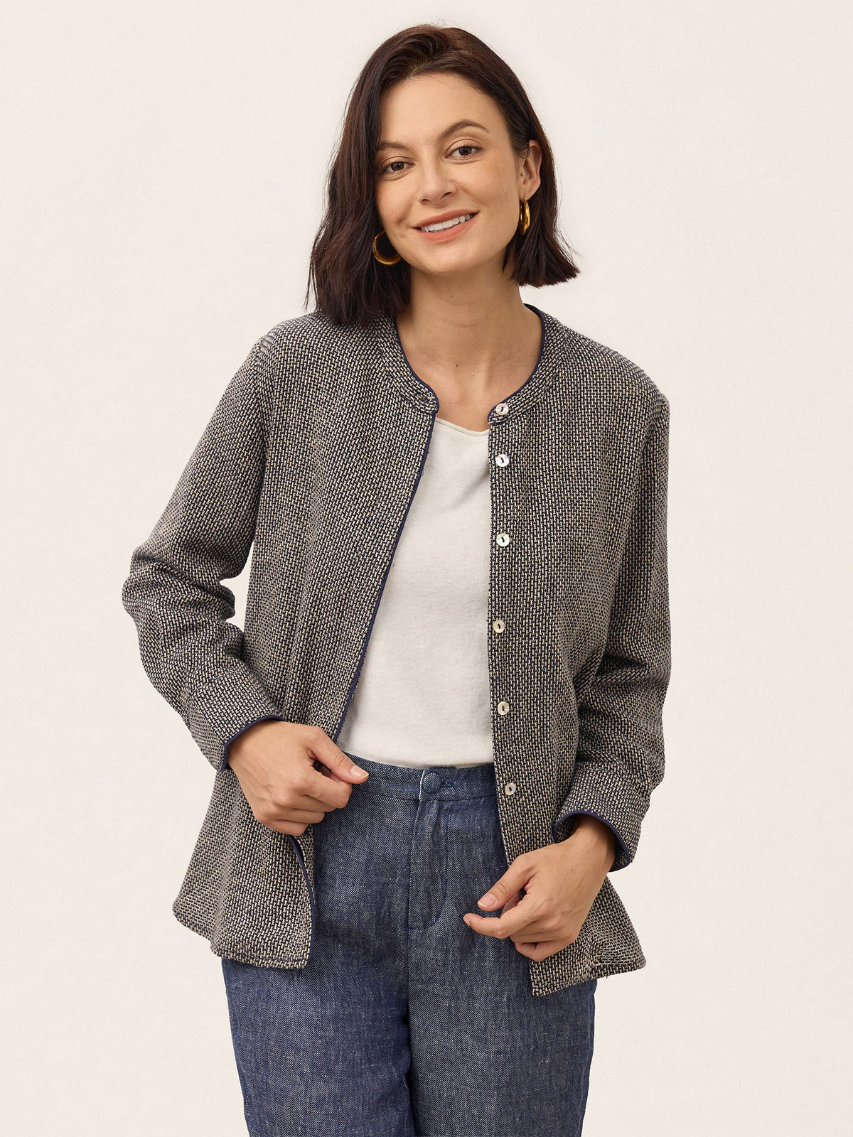 Linen Yarn Dyed Check Piped Long Sleeve Shirt AMARANTA