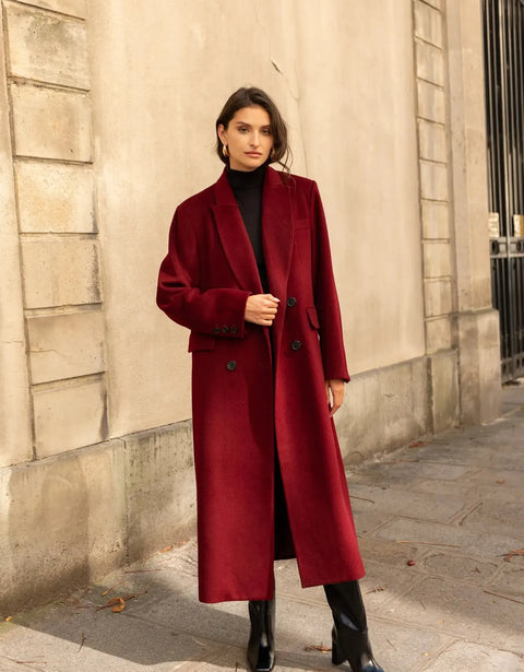 Long Coat with A Straight and Structured Cut with Shoulder Pads
