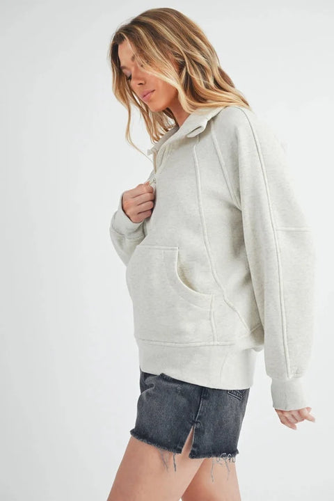 Long Dove Funnel Neck Half Zip Heather Bone
