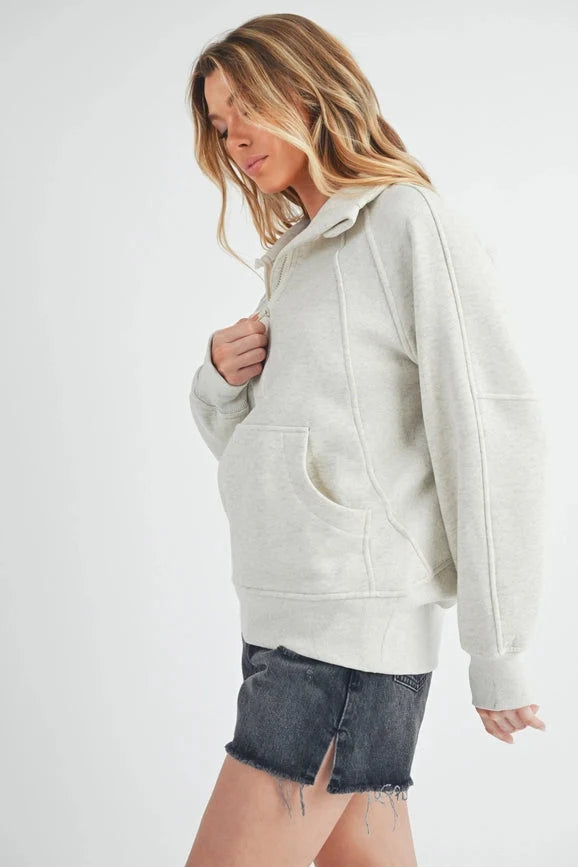 Long Dove Funnel Neck Half Zip Heather Bone
