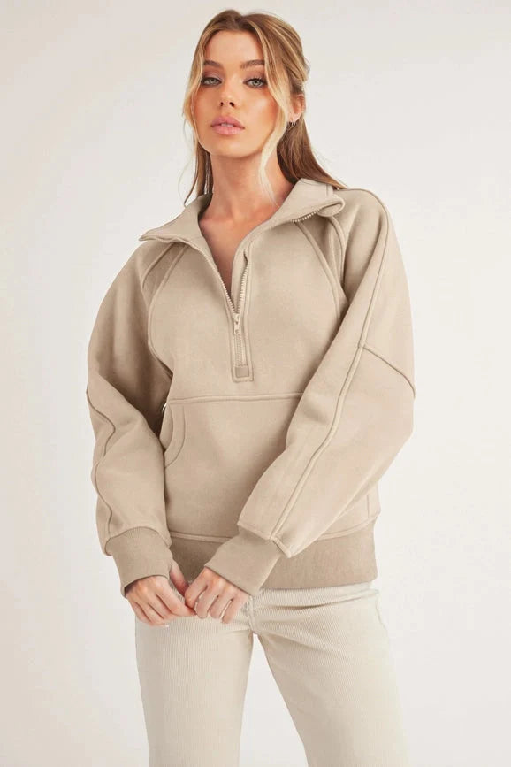Long Dove Funnel Neck Half Zip Oat