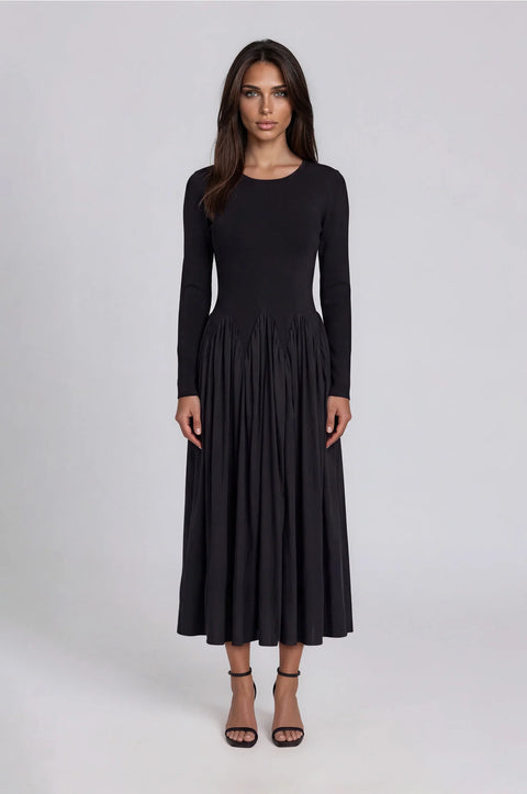 Long Sleeve Gathered Midi Dress