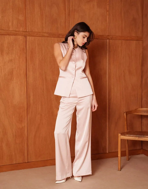 Long Sleeveless Satin Vest