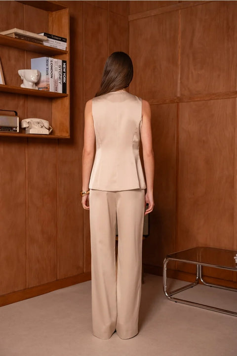 Long Sleeveless Satin Vest