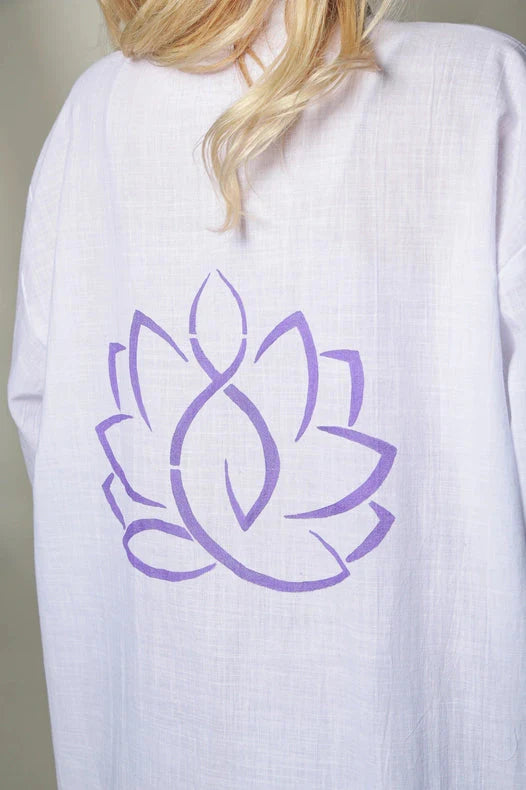 Lotus Flower Natural White Spa Robe Kimono